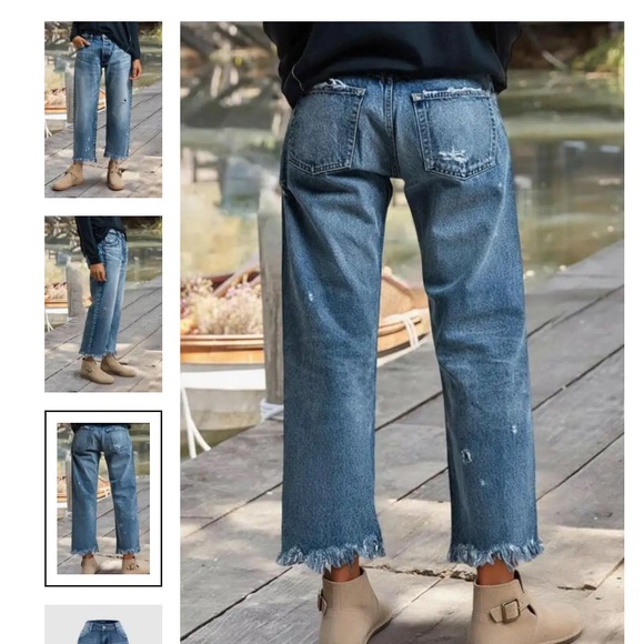 Flamingals Wash Raw Hem Mid Rise Crop Jeans NWT - Picture 4 of 8